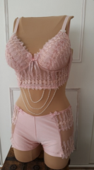 Exclusieve zalm kleurige set, ontworpen voor Victoria Secret feest